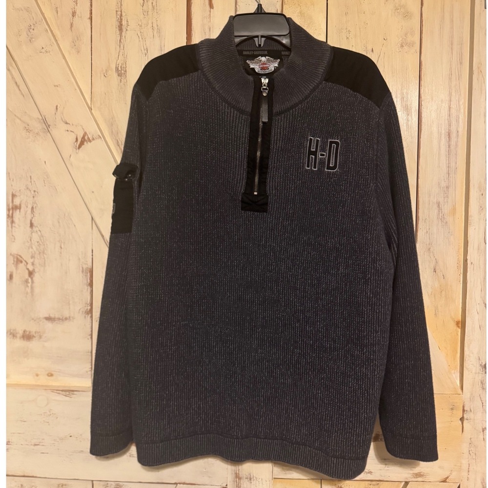 Harley Davidson Motor Clothes Men's‎ Sweater 3/4 Zip Long Sleeves Logo Chest XL